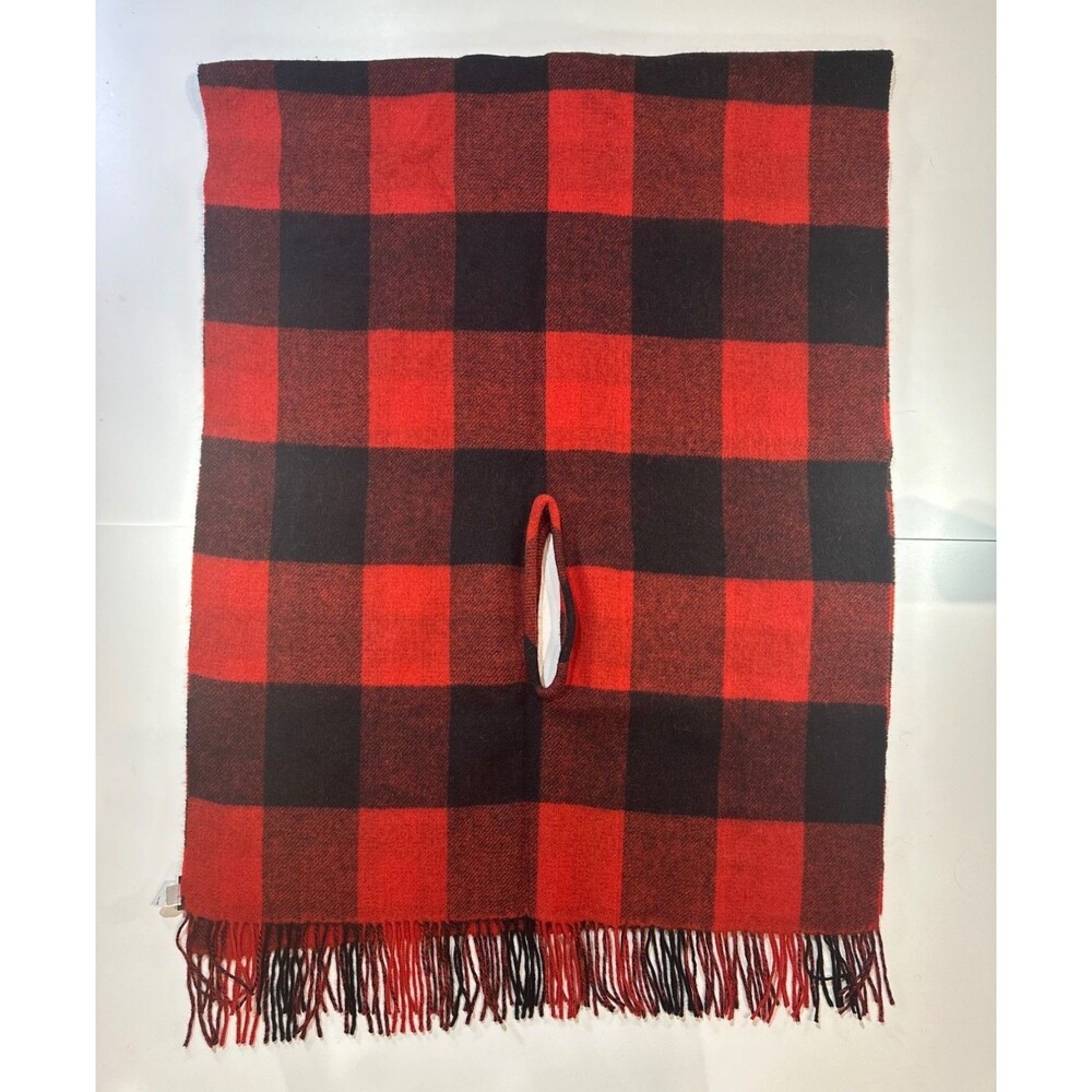 Red & Black Buffalo Check Wool Scarf With Fringe By Madewell